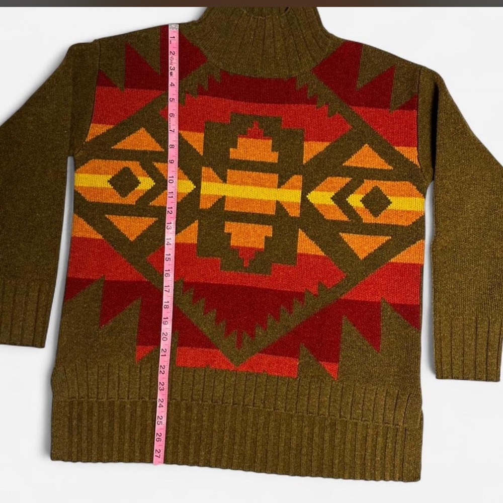 Pendleton 100% Lambswool Turtleneck Sweater Bold Aztec Geometric Pattern Size S - Picture 6 of 8